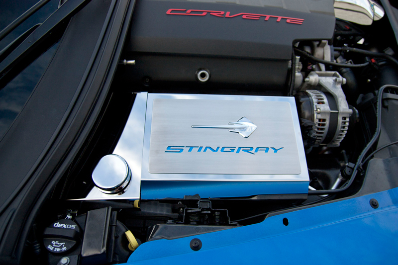 2014-2019 Chevrolet Z06/C7 Corvette, Fuse Box Cover, American Car Craft White Stingray Emblem w/Font Carbon Fiber