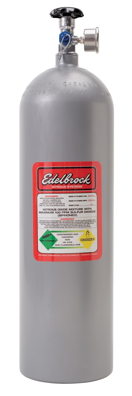 Edelbrock 15lb Painted Nitrous Bottle with Racer Safety Adapter, Part# 72315