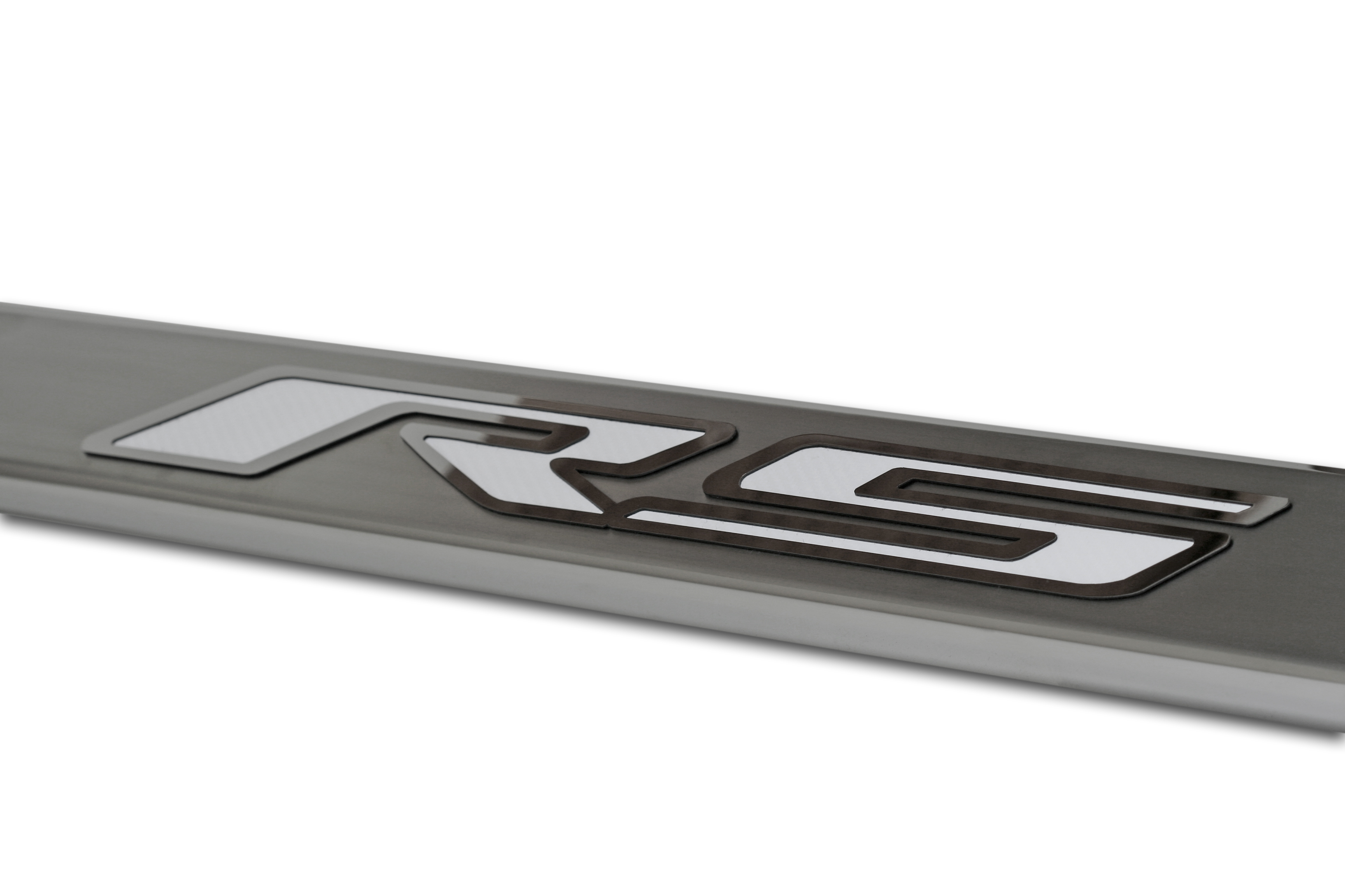 2010-2015 Camaro Doorsills Polished  "RS" 2pc  CF White, With WHITE CARBON FIBER vinyl color