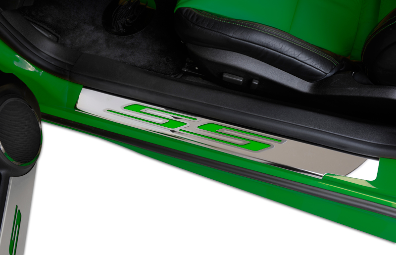 2010-2015 Camaro Doorsills Polished  "SS" 2pc  Synergy Green, Satin/Polished finish with SYNERGY GREEN