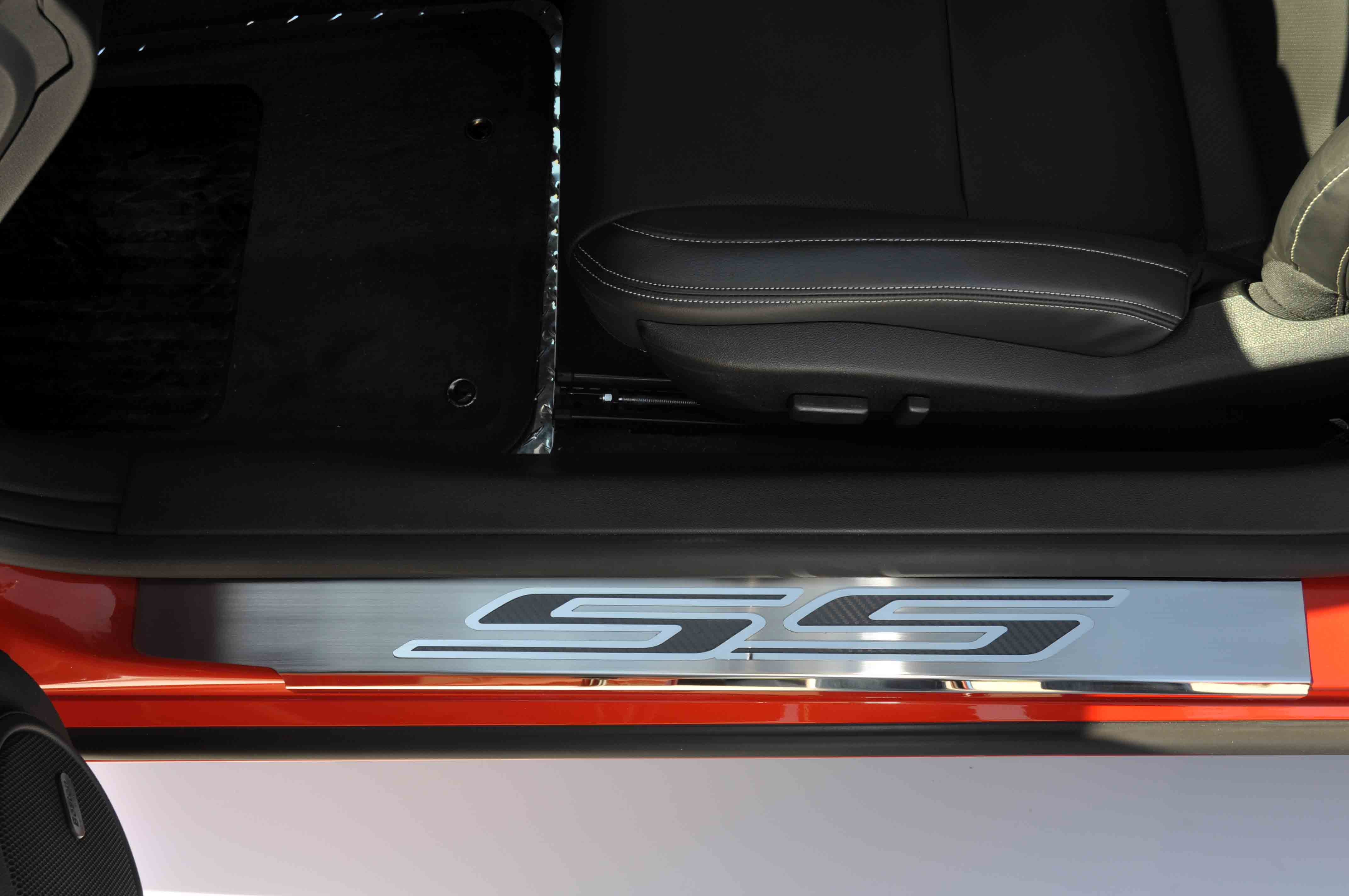 2010-2015 Camaro Doorsills Polished  "SS" 2pc CF Black, Satin/Polished finish with Brushed Black