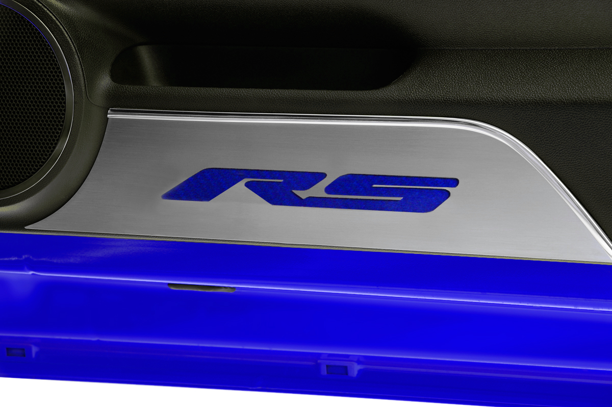 2010-2015 Camaro Door Panel Kick Plates "RS Style" Satin 2pc CF Blue, With BLUE CARBON FIBER vinyl  color