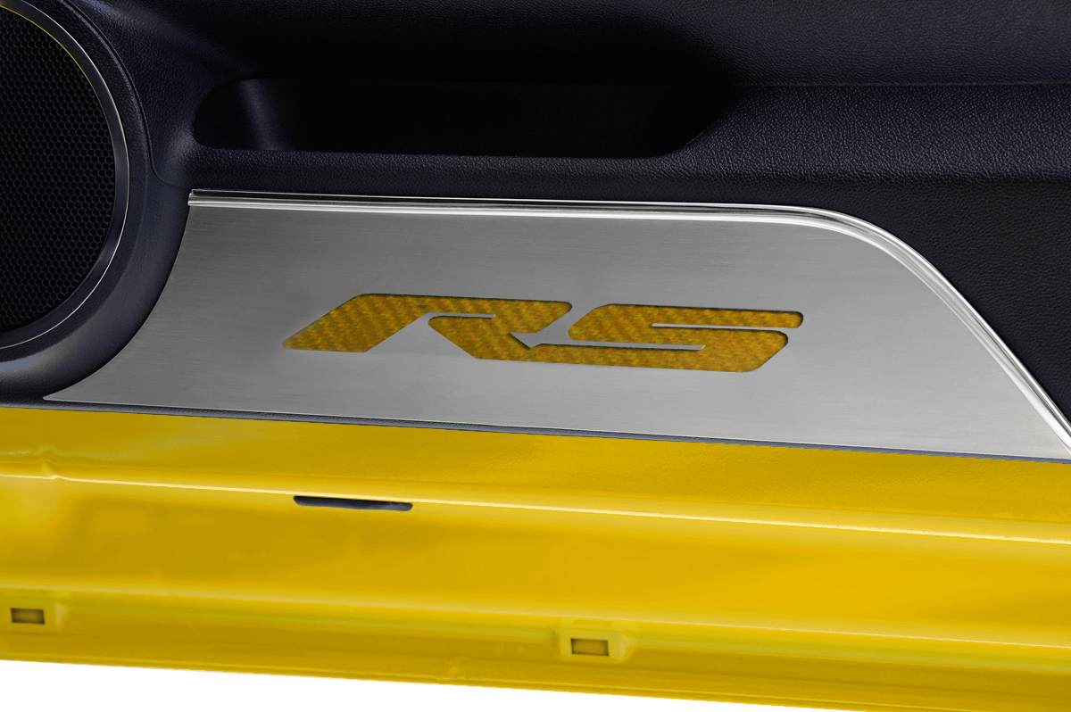 2010-2015 Camaro Door Panel Kick Plates "RS Style" Satin 2pc CF Yellow, With YELLOW CARBON FIBER vinyl
