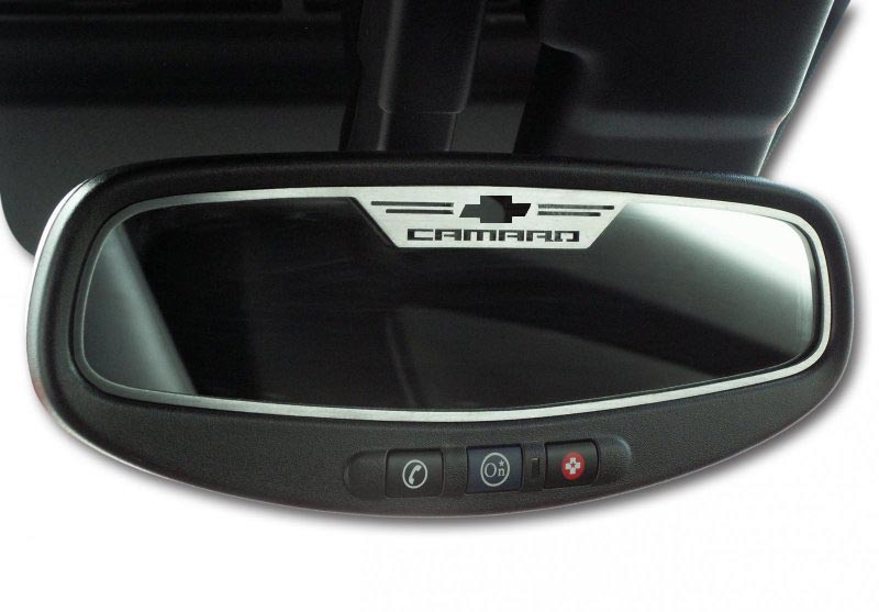 2010-2014 Camaro with Oval Mirror Mirror Trim Rear View Satin "Camaro Style" Oval  WITH SENSOR, ; Fits 2010-2014 SS Coupe and Co