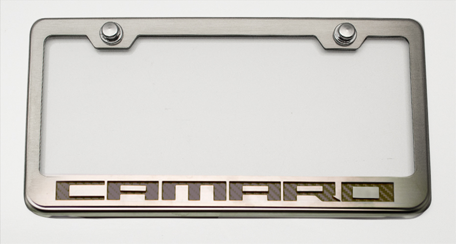 2010-2015 Camaro License Frame Chrome/Satin "Camaro Style" Illum. Green, ; Vinyl: GRNL-Illuminated Green