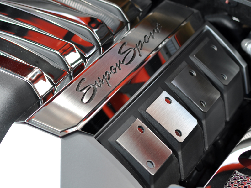 2010-2015 Camaro SS with FACTORY Shroud Fuel Rail Covers Polished Carbon Fiber "Super Sport", ; With BRIGHT RED SOLID