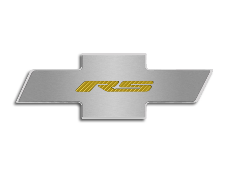2010-2015 Camaro Hood Badge "RS" Stainless Emblem fits factory hood pad  Solid Yellow, ; Solid Yellow vinyl color