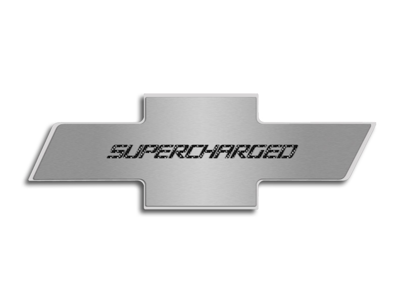 2010-2015 Camaro Hood Badge "Supercharged" Stainless Emblem fits factory hood pad, ; Solid Yellow vinyl color
