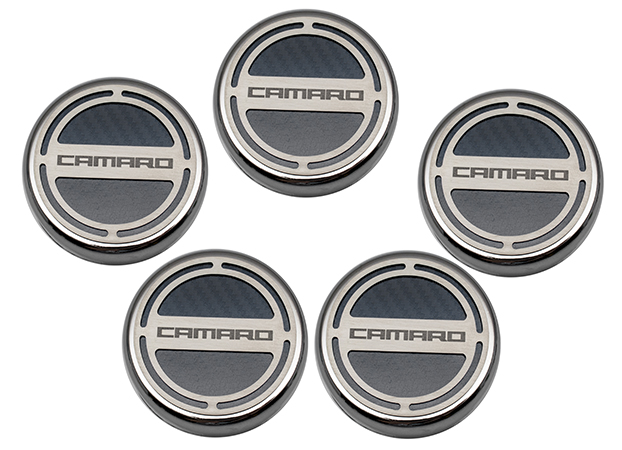 2010-2015 Camaro V6 Cap Cover Set Carbon Fiber "Camaro" Series Automatic 5pc CF Black, Black Carbon Fiber vinyl color, V6 Camaro