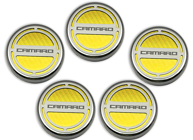 2010-2015 Camaro V6 Cap Cover Set Carbon Fiber "Camaro" Series Automatic 5pc CF Yellow, Yellow Carbon Fiber vinyl color, V6