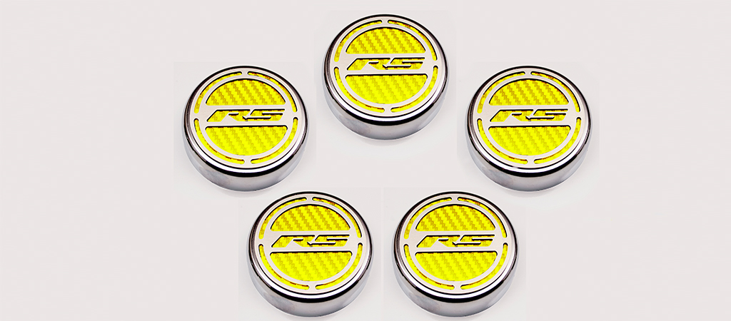 2010-2015 Camaro V6 Cap Cover Set Carbon Fiber "RS" Series Automatic 5pc CF Yellow, Yellow Carbon Fiber