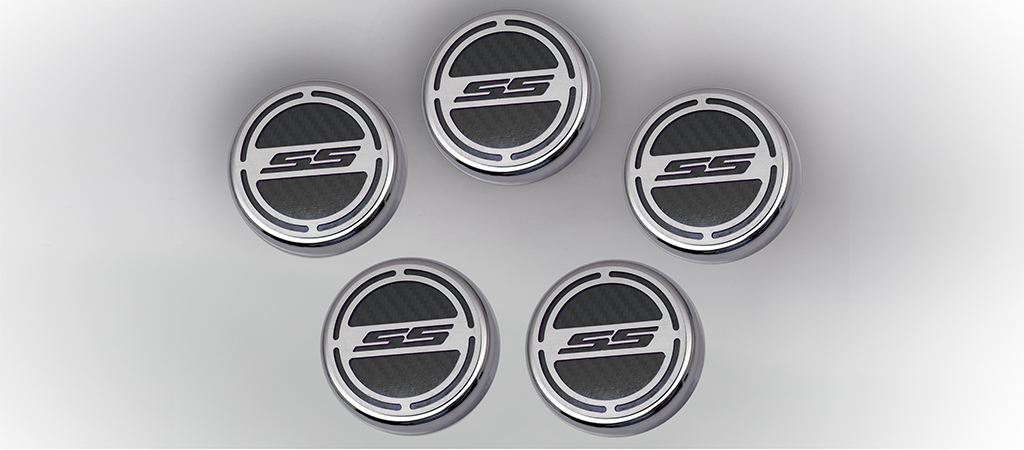 2010-2015 Camaro V8 Cap Cover Set Carbon Fiber "SS" Series Automatic 5pc CF Black, Black Carbon Fiber vinyl color