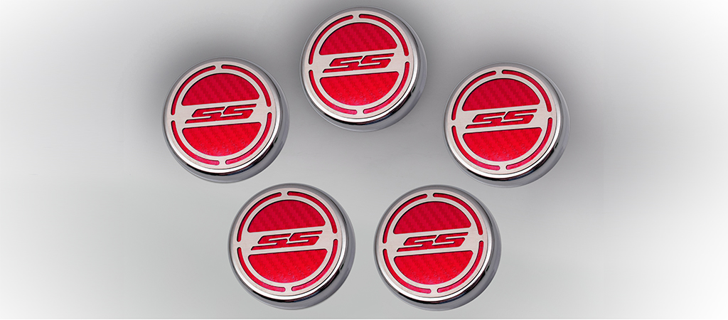 2010-2015 Camaro V8 Cap Cover Set Carbon Fiber "SS" Series Automatic 5pc CF Red, Red Carbon Fiber vinyl color