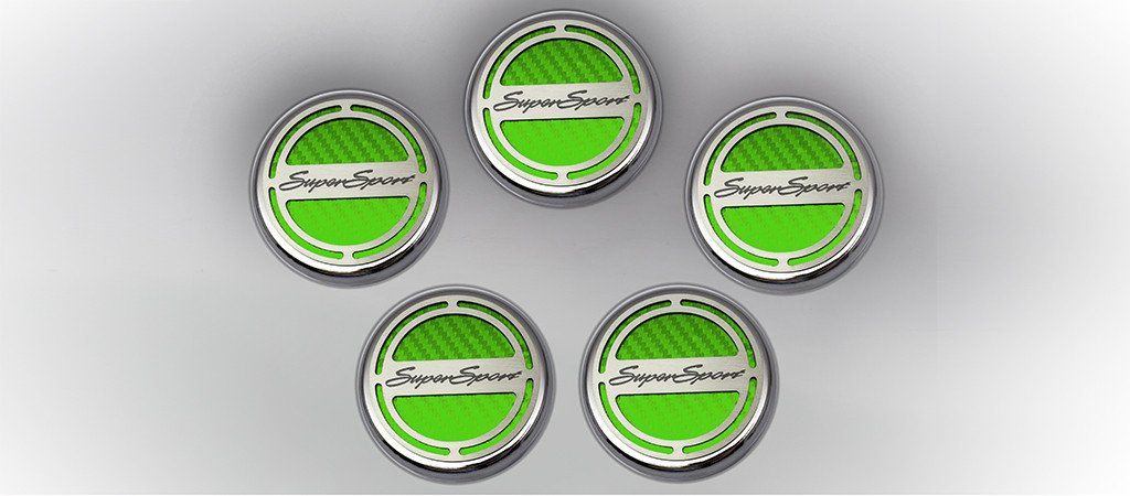 2010-2015 Camaro V8 Cap Cover Set Carbon Fiber "Super Sport" Series Automatic 5pc CF Synergy Green, Synergy Green Solid
