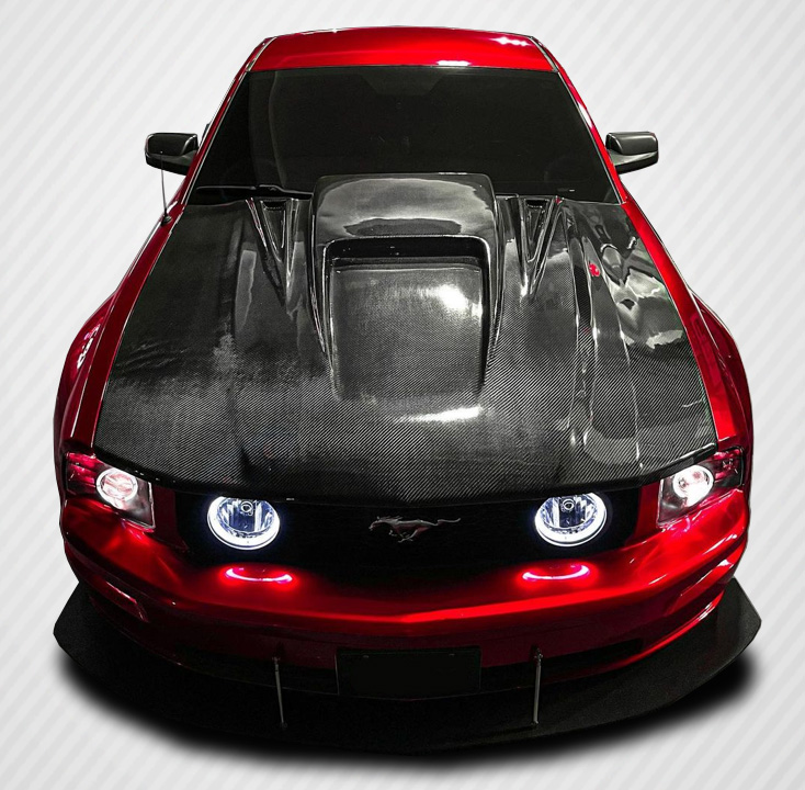 2005-2009 Ford Mustang Carbon Creations Spyder3 Hood - 1 Piece
