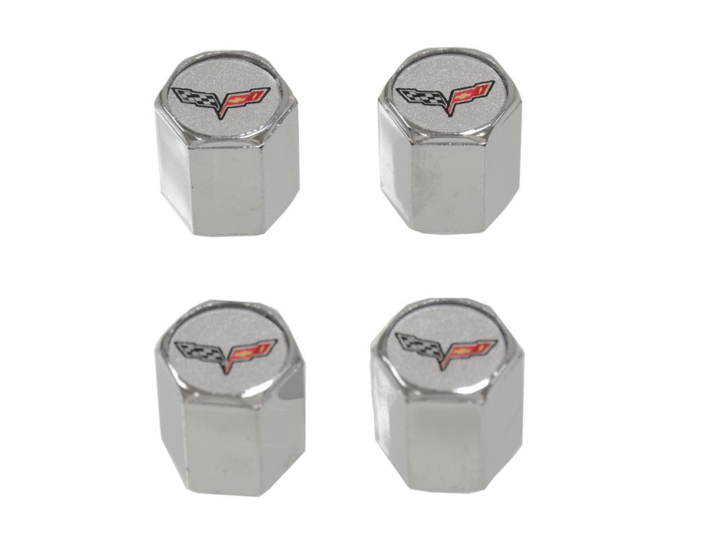 C6 Corvette, Valve Stem Cap With C6 Logo - Chrome - Set Of 4