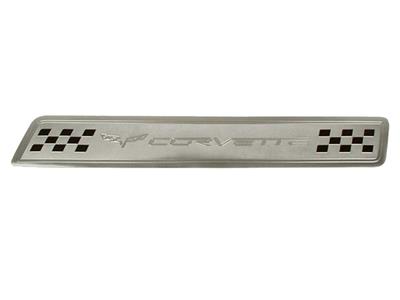 C6 Corvette 05-13 Door Sill Plate - Brushed Aluminum With Checker-board