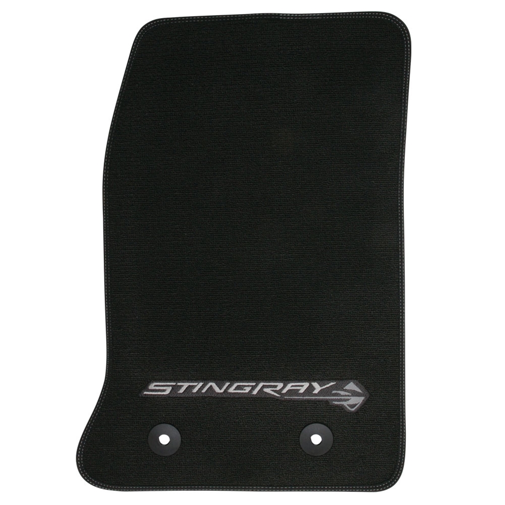 2014 C7 Corvette GM Floor Mats Black w/Stingray Logo and Colored Border Stitching