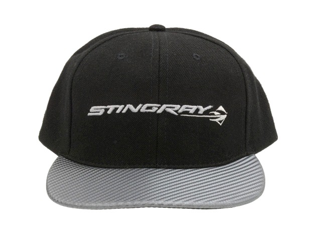 C7 Corvette Stingray Cap w/Horizontal Stingray Logo and Script- Black w/Carbon Fiber Texture Bill / Brim