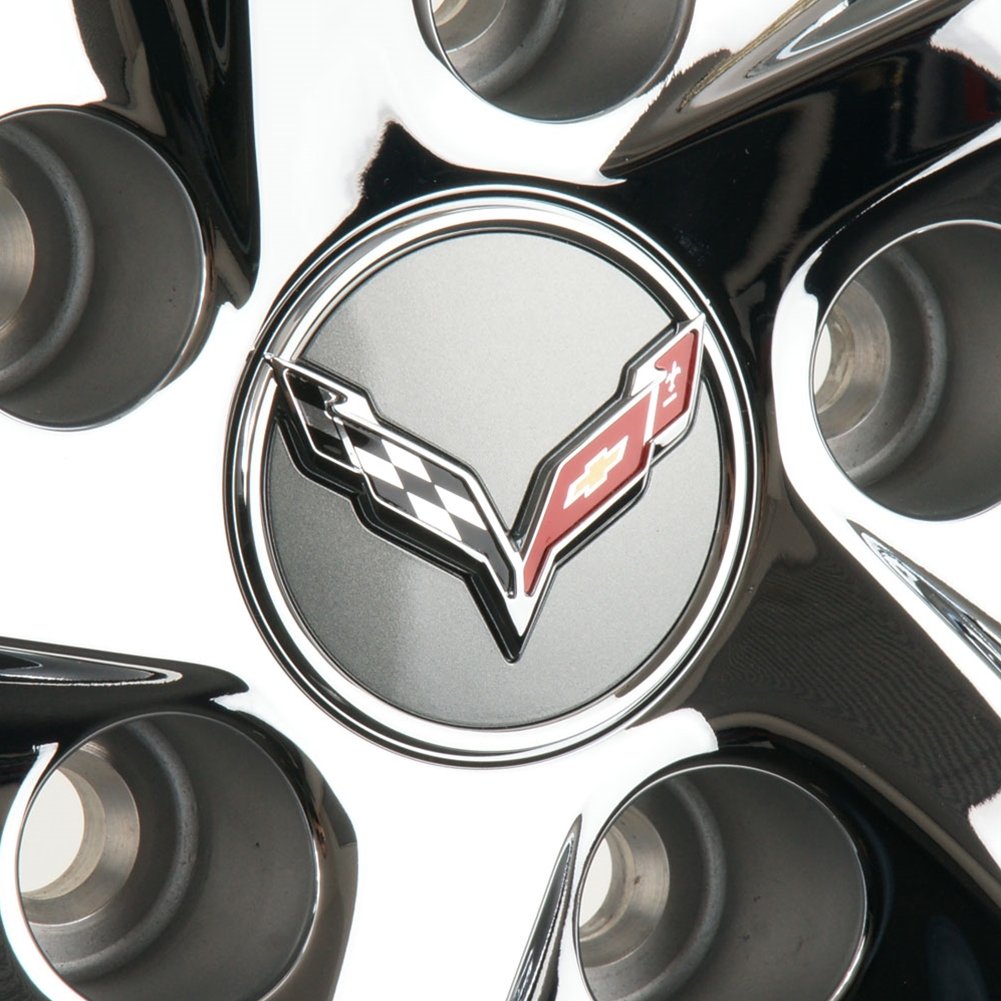 2014 C7 Corvette Stingray Center Cap w/Crossed Flags Logo, Chrome Accents