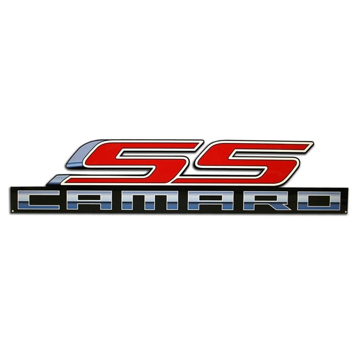 SS Camaro Metal Sign With Script - 34" x 8"