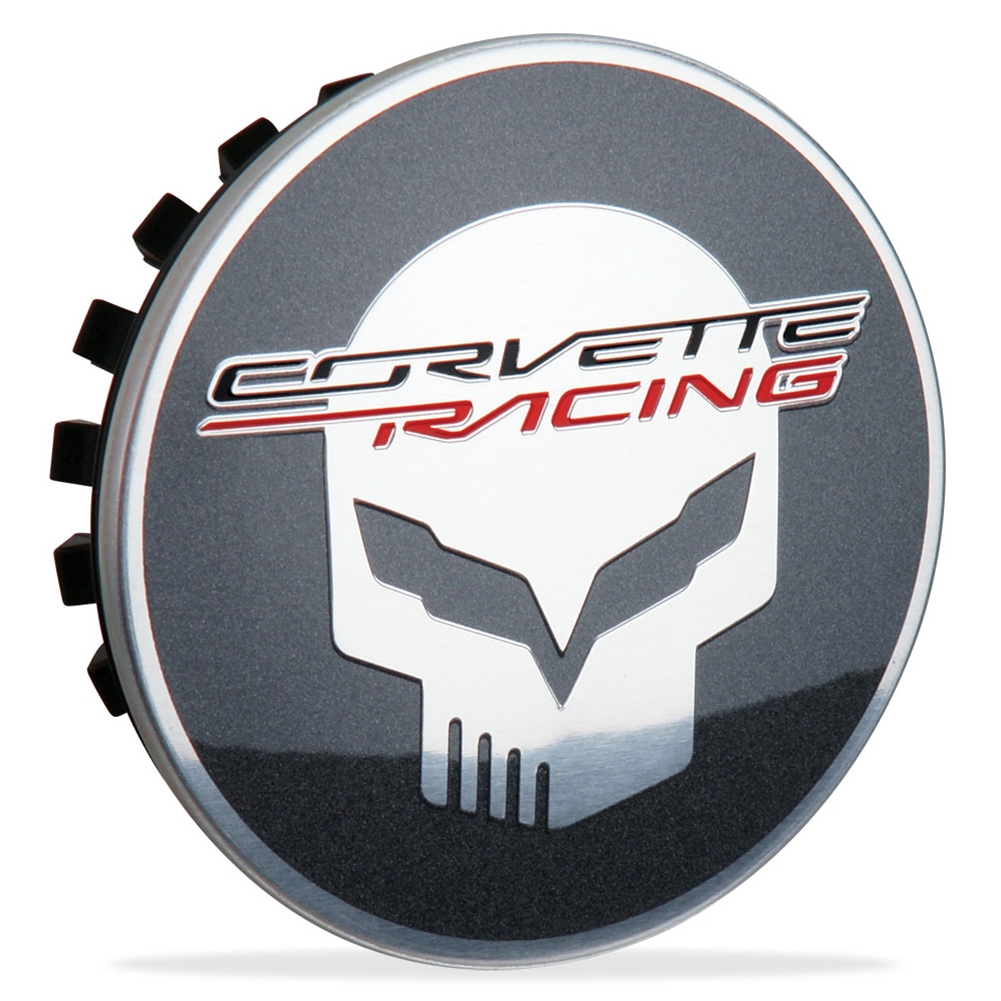2014 C7 Corvette Stingray Center Cap w/JAKE Logo, Black Accents, Corvette Racing Logo