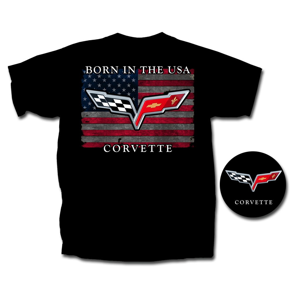 T-Shirt - Born In The USA, Black C6 Corvette Logo