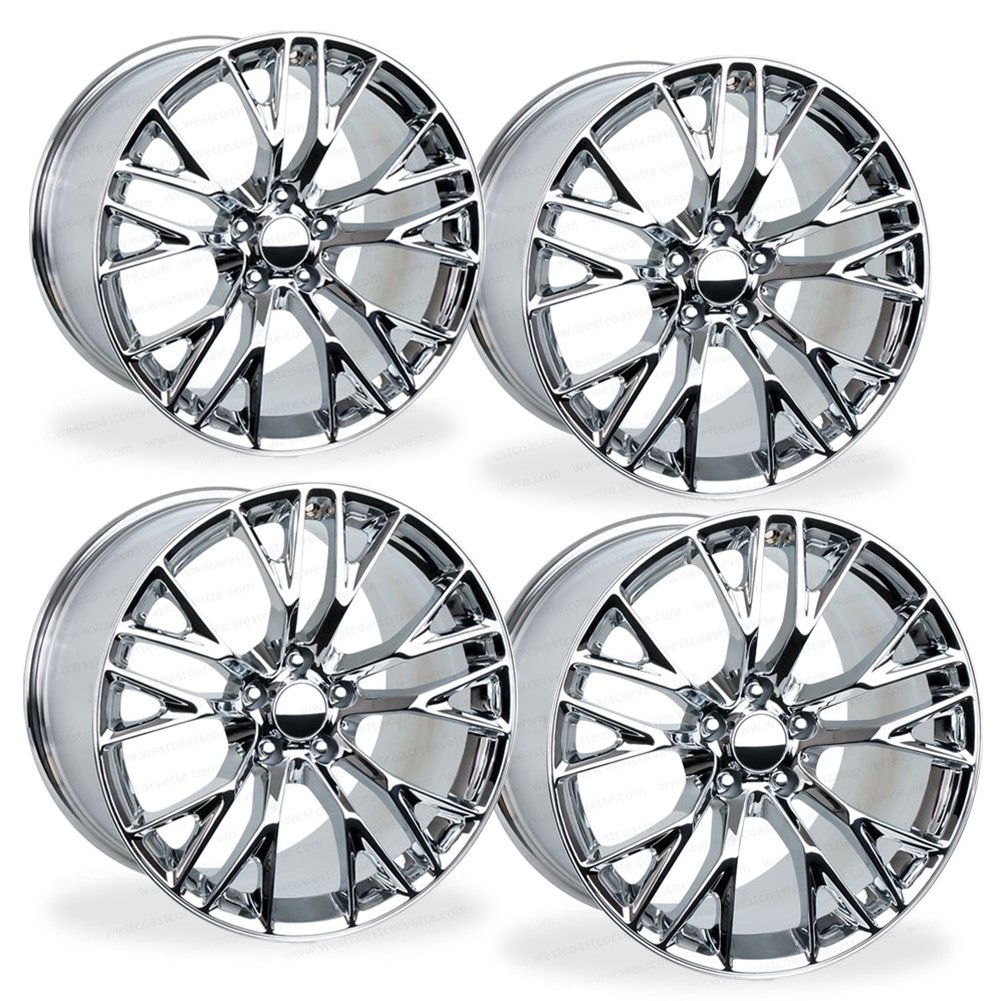 C7 Corvette Z06 Style Reproduction Wheels Set of 4, Chrome Finish with C6 Z06/GS Fitment, 18x9.5, 19x12