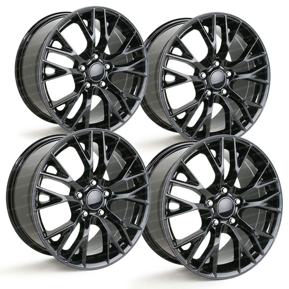 C7 Corvette Z06 Style Reproduction Wheels Set of 4, Black Finish with C6/C7 Base Fitment, 18x8.5, 19x10