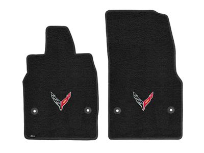 2020-2024 C8 Corvette Ebony / Black Lloyds C8 Cross Flag Emblem Floor Mats