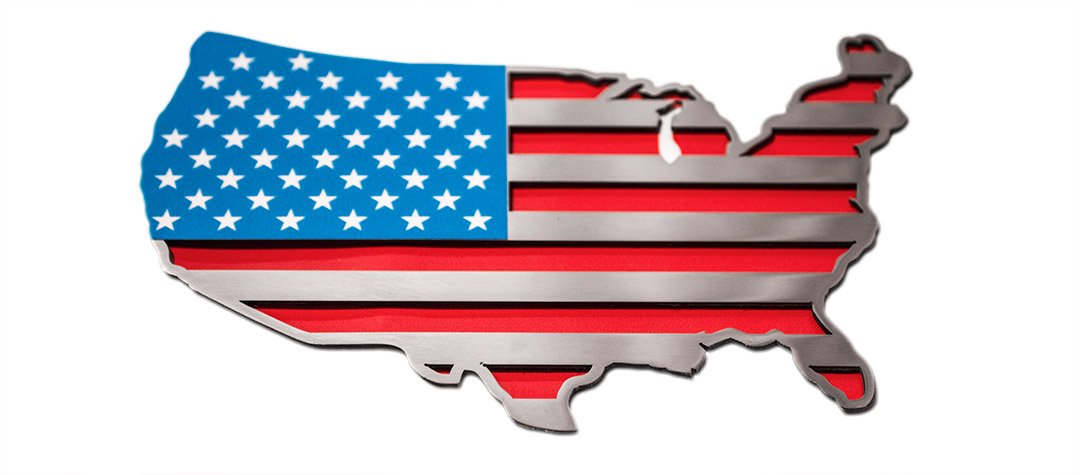 USA Map Flag Brushed Stainless 1pc USA Map Flag Satin Stainless 1pc, ; Satin 1PC stainless of USA Map
