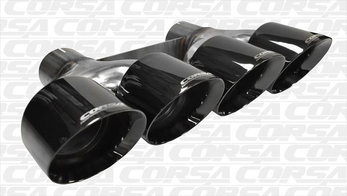2014-2019 C7 Corvette Stingray Corsa Exhaust Tip Kit, Dual Rear Exit; Quad 4.5" Black Tips