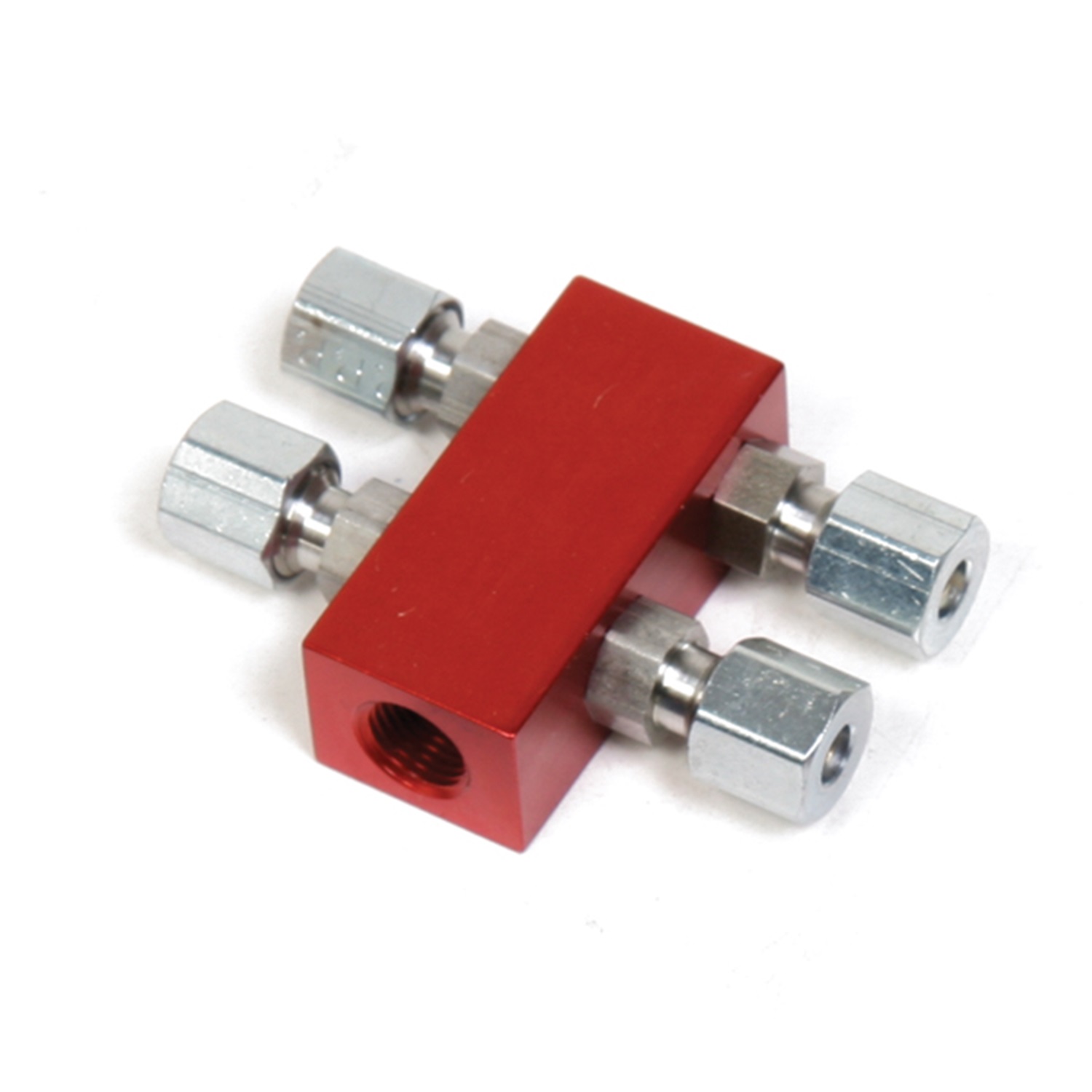 Nitrous Oxide Distribution Block, NOS Distribution Blocks, 1 IN 4 OUT DIST BLOCK (INC COMP FITTINGS) RED