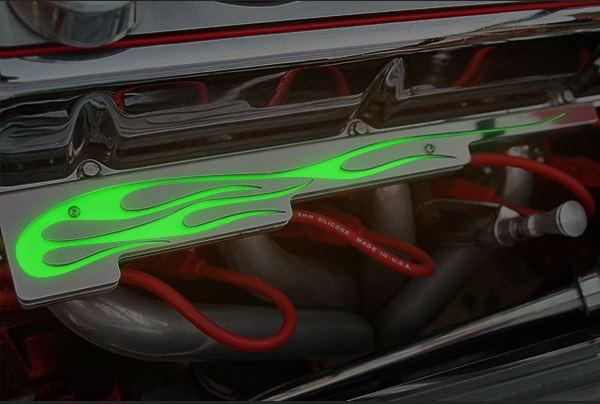V8 Domestic Hot Rod Green Wire Looms/Flames Illum. fits Domestic, ;Does not work on Modern Muscle Cars with  Coils