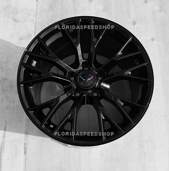 C7 Z06 Style Wheels Gloss Black 18x12 for use with Drag or Racing Tires, PAIR
