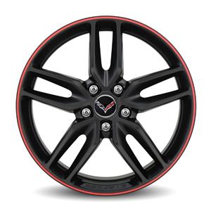 C7 Corvette Stingray, GM OEM,19/20 Inch Tire and Wheel Pacakage (5YZ) Satin Black with Red Stripe
