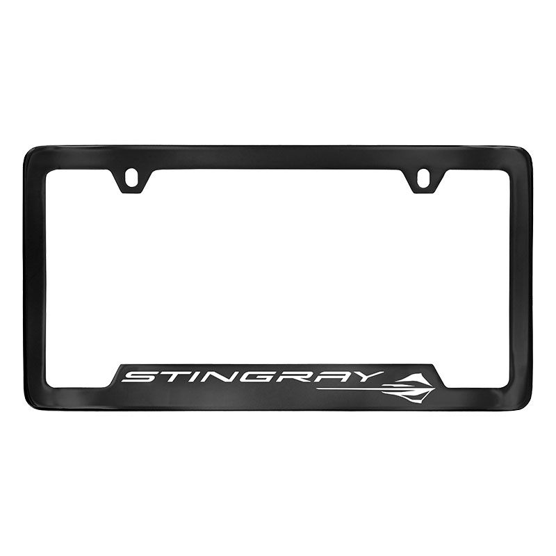 C8 Corvette 2020+ Stingray License Plate Frame, Black, White Corvette Stingray Logo