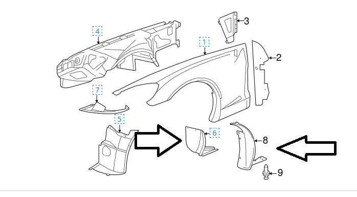 C6 Z06/ZR1/GS Corvette Front Fender, RH Rear Wheel Inner Liner, GM OEM