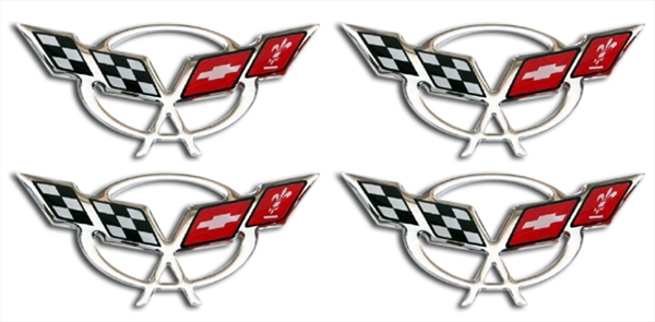 C5 Corvette Domed Logo Emblem with Chrome, Black or Silver Accent, Set of (4)