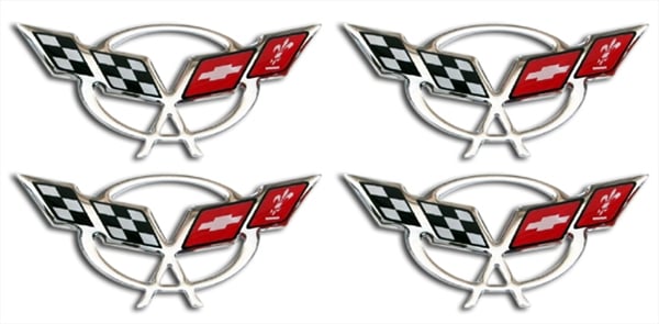 C5 Corvette Domed Logo Emblem with Chrome, Black or Silver Accent, Set of (4)