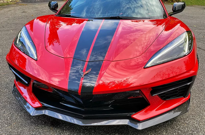 C8 Corvette Stingray, Visible Real Carbon Fiber Rear GM Style 5VM Style FRONT SPLITTER - AGMotorsports