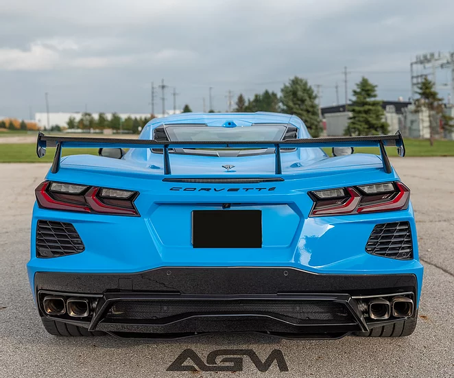 C8 Corvette Stingray, Visible Real Carbon Fiber Rear GM Style HIGH WING SPOILER WO/Z51 - AGMotorsports