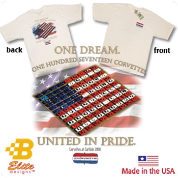 U.S.A. Flag Made of 117 Corvettes on a Made in USA Tee Shirt