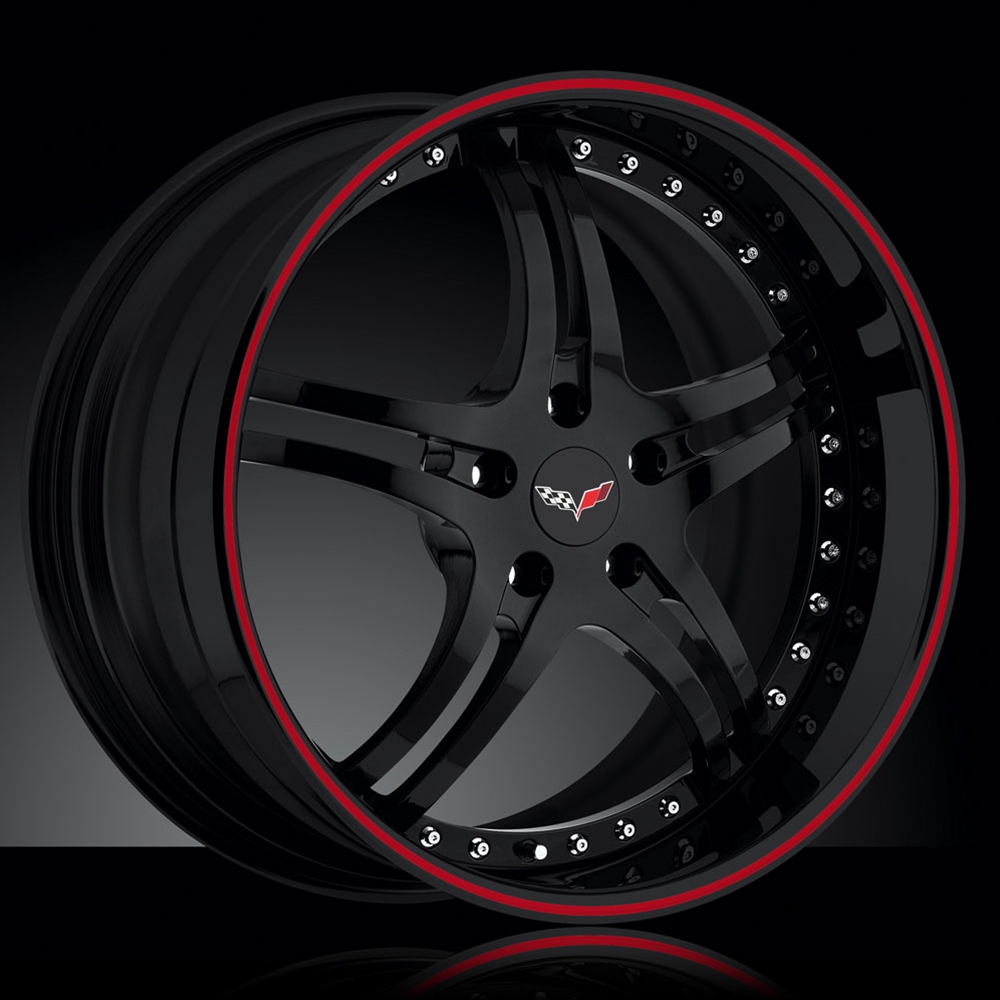 WCC Forged 946 EXT : Black w/ Red Stripe - Corvette C5, C6, and Z06 Sizes
