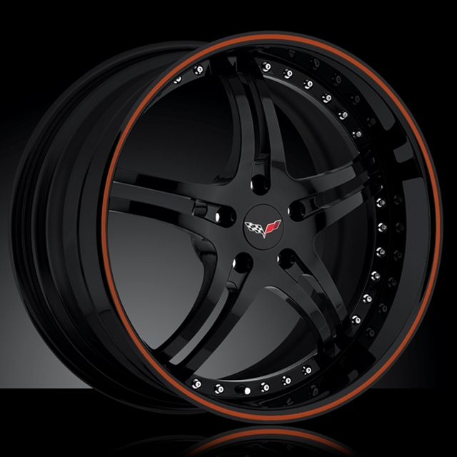 WCC Forged 946 EXT : Black w/ Orange Stripe - Corvette C5, C6, and Z06 Sizes