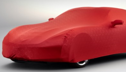 2014+ C7 Corvette GM Indoor Car Cover, Dust Cover, Crossed-Flag Logo, Red