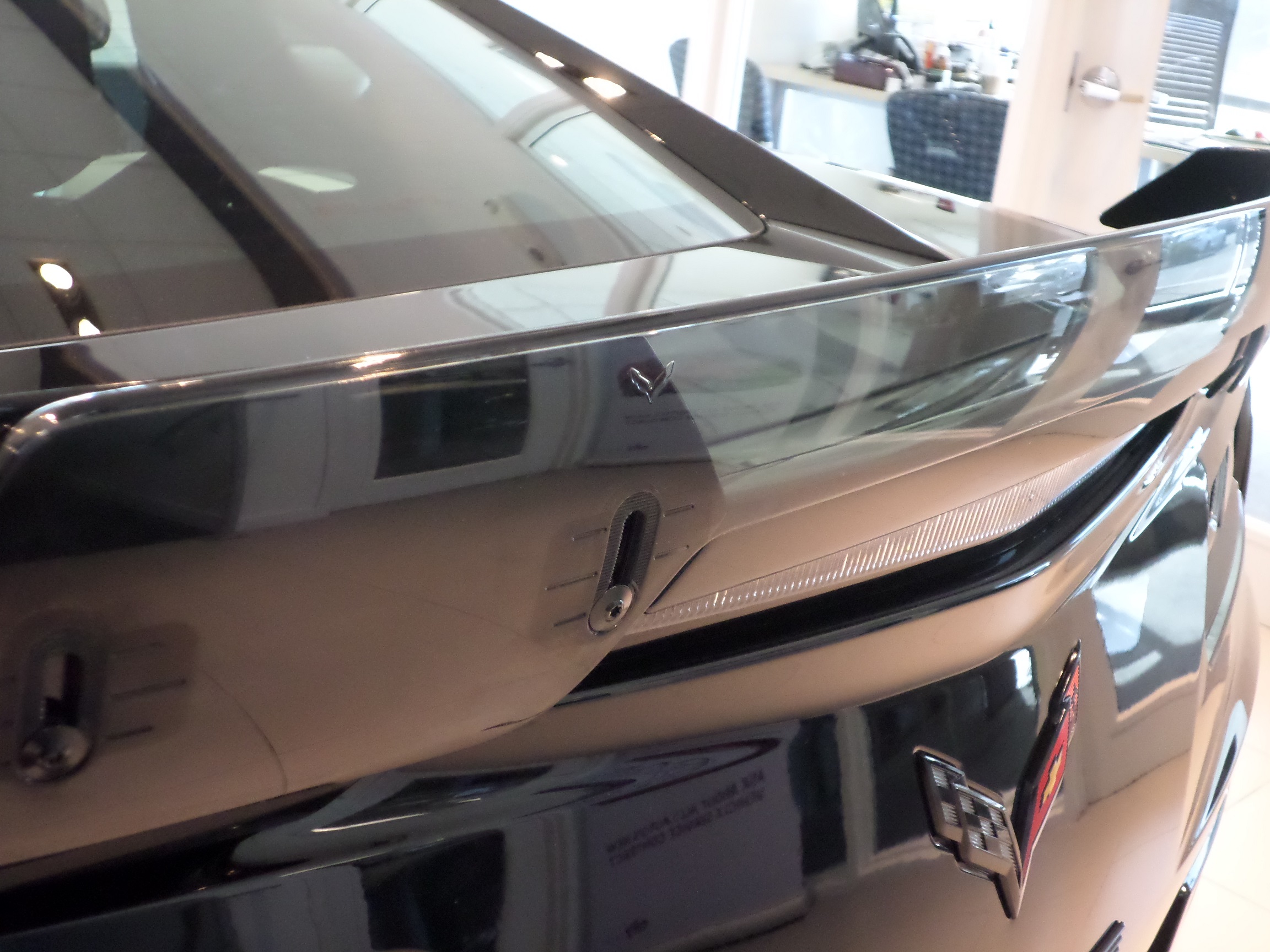 C7 Corvette Performance Downforce package, GM OEM Adjustable clear wicker bridge larger gurney-lip end plates