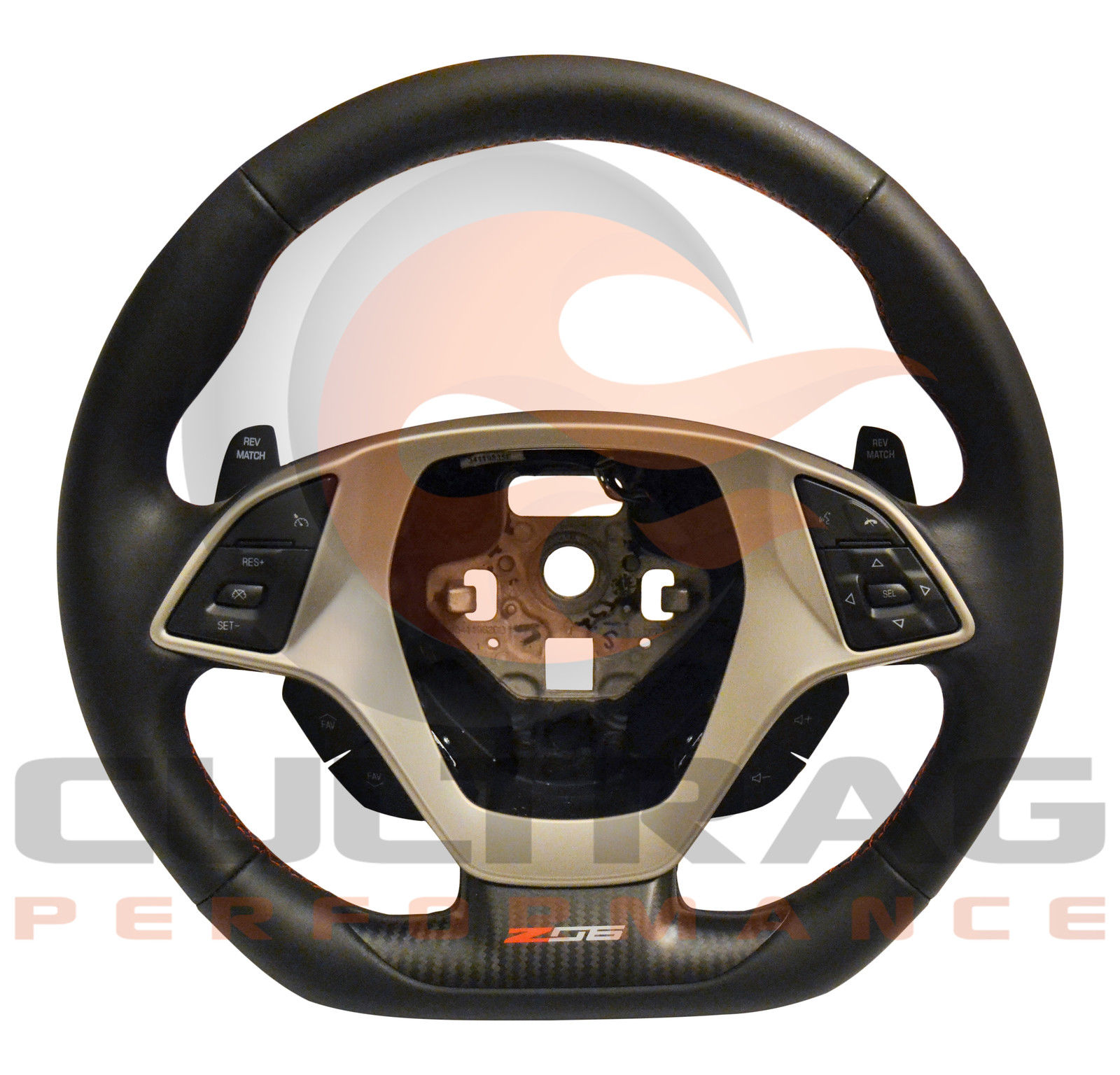 2015 2016 C7 Corvette Z06 Steering Wheel 7SPD Manual Black Leather Red Stitching