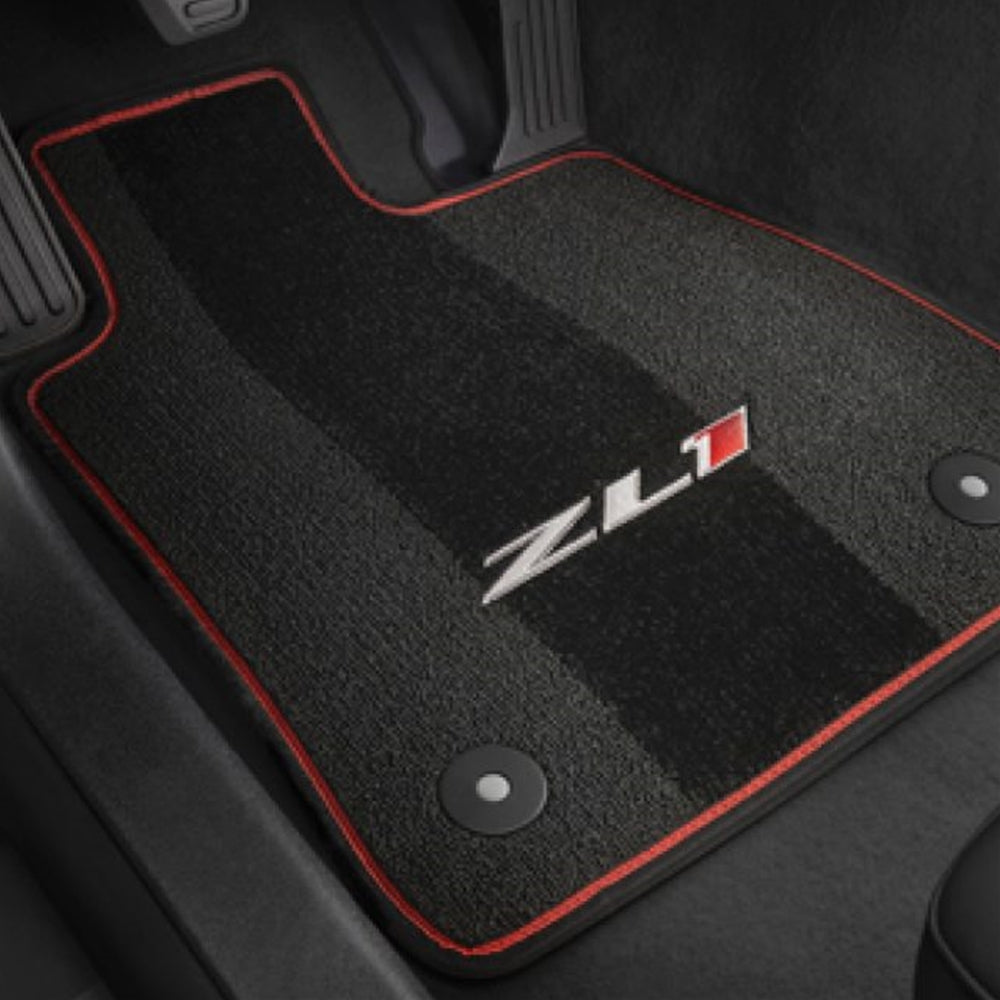 6th Gen GM Camaro ZL1 4-piece Floor Mats - Black with Adrenaline Red Stitching
