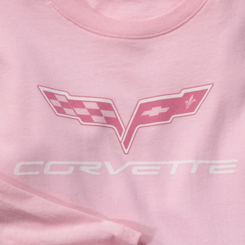 Corvette C6 Cross Flag Tee Long Sleeve/Pink (Womens)